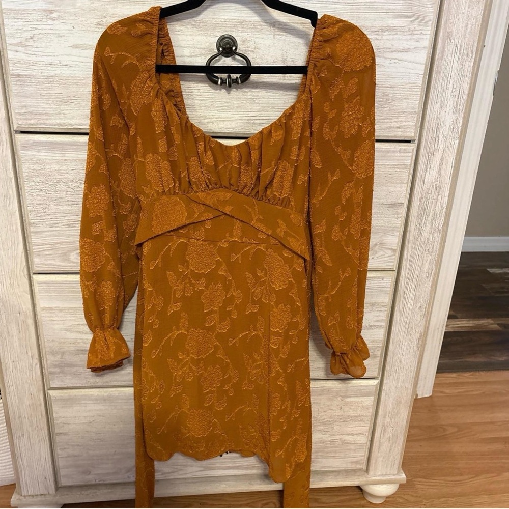 All in Favor Rust Floral Long Sleeve Dress